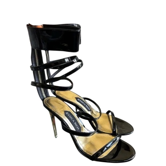 Jessica Rich Women's Black Goddess Back-Zipper Stiletto Sandals SZ US 6 1/2-7. - Picture 1 of 14
